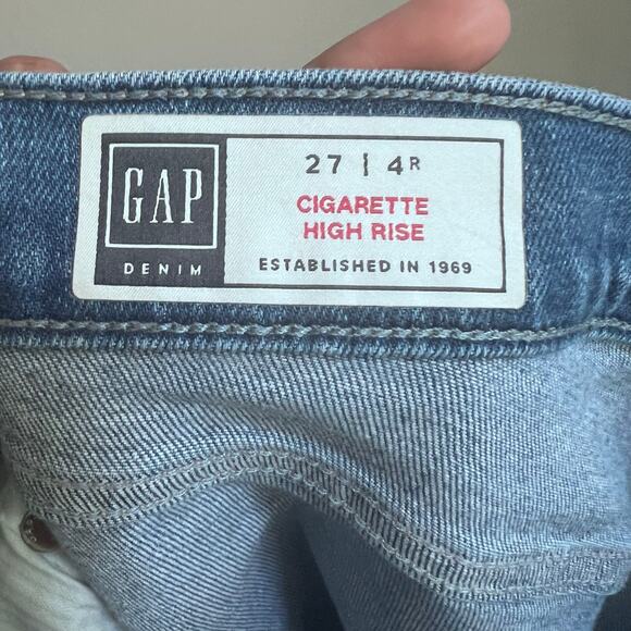 GAP Cigarette High Rise Stretchy Distressed Straight Leg Blue Jeans Womens 27/4R - Picture 6 of 6